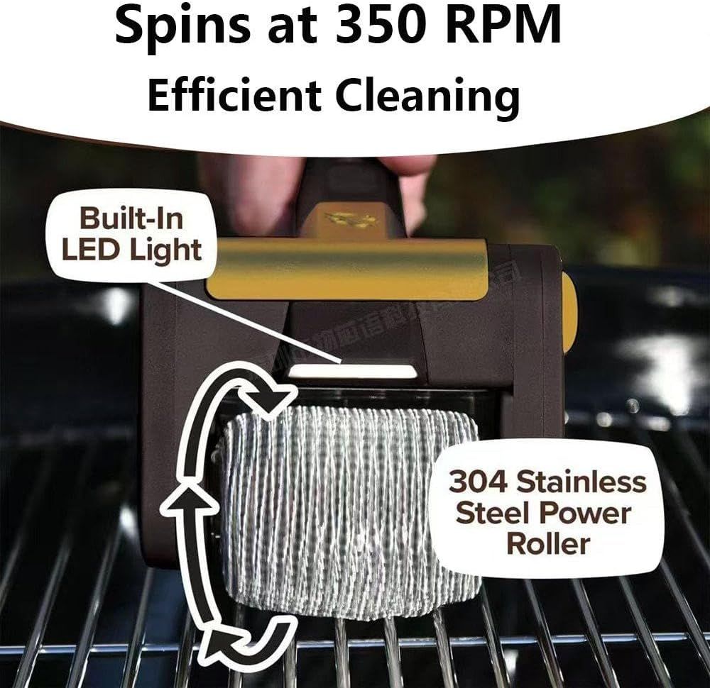 Rechargeable Barbecue Grill Cleaner , Rechargeable BBQ Tool with 350 RPM Stainless Roller Cordless Electric Grill Brush