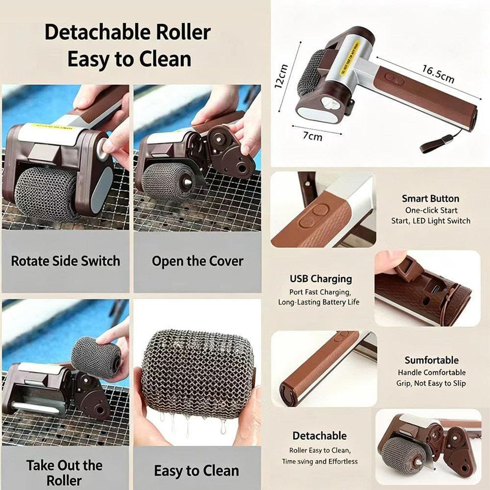 Rechargeable Barbecue Grill Cleaner , Rechargeable BBQ Tool with 350 RPM Stainless Roller Cordless Electric Grill Brush