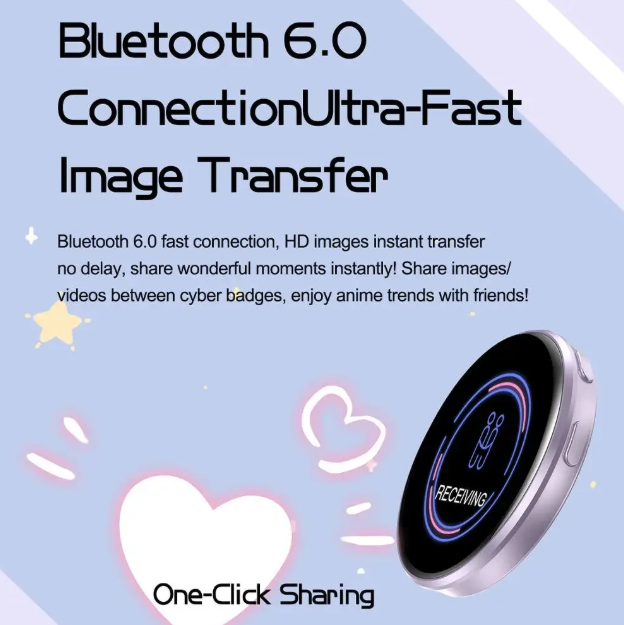 Electronic Badge HD Display Screen 1.70-inch HD Display Bluetooth 6.0 GIF Video Playback Touch Screen LED Audible Video Play