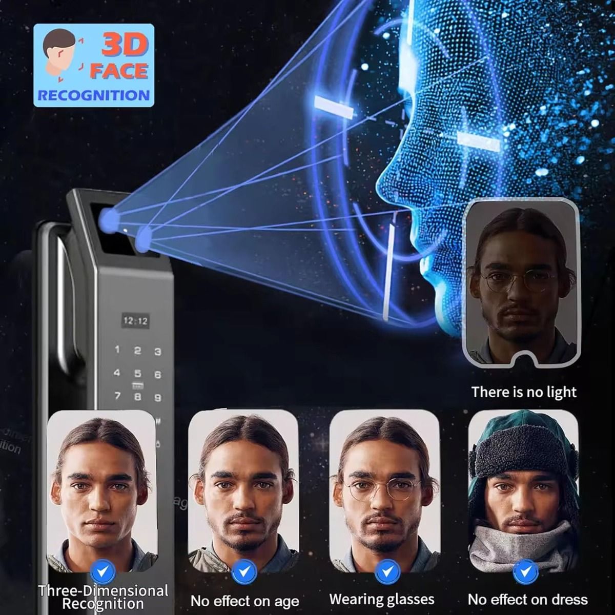 3D Face Recognition Unlock Digital Door Lock With Camera FIngerprint Password Unlock Keyless Electronic Door Lock