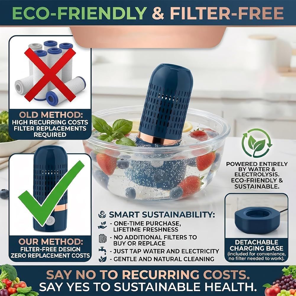 Fruit and Vegetable Cleaning Tool, Wireless Rechargeable Food Washer | OH-ion Purification Technology, IPX7 Waterproof, for Fruits, Veggie, Grains, Rice, for Meat, Seafood