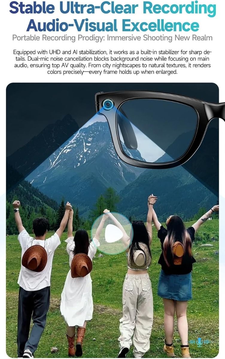 AI Smart Translation Glasses, Smart Glasses with Camera and Bluetooth, AI Glasses for Calls & Musi,UV Protection,Anti-Blue Light Glasses Everyday Wear