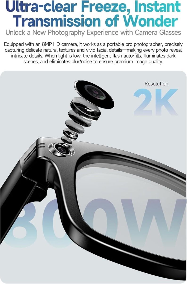 AI Smart Translation Glasses, Smart Glasses with Camera and Bluetooth, AI Glasses for Calls & Musi,UV Protection,Anti-Blue Light Glasses Everyday Wear