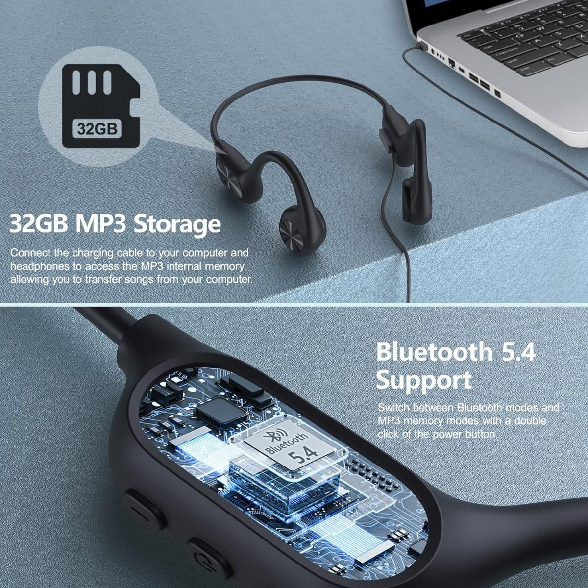 Swimming Headphones,Bone Conduction Headphones Bluetooth 5.4,IPX8 Waterproof Earbuds,32G Memory Sports Headphone