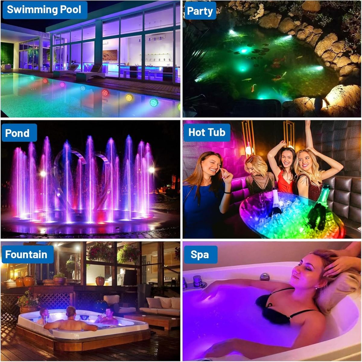 Hot Tub Lights - 2-Pack Powered LED Pool Lights with Remote Control and Suction Cup for Ponds, Decoration, Parties, Spas, Aquariums