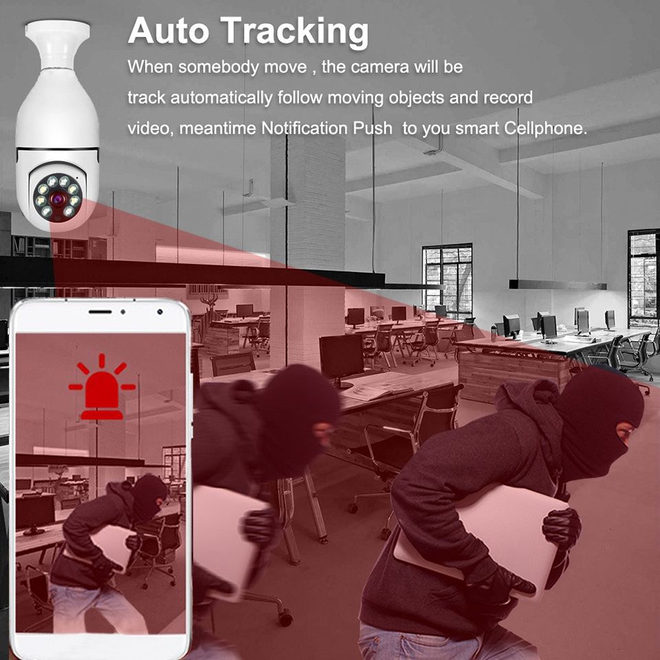 5G Wifi E27 Bulb Surveillance Camera Smart Home Night Vision Dual Band Connectivity Motion Detection