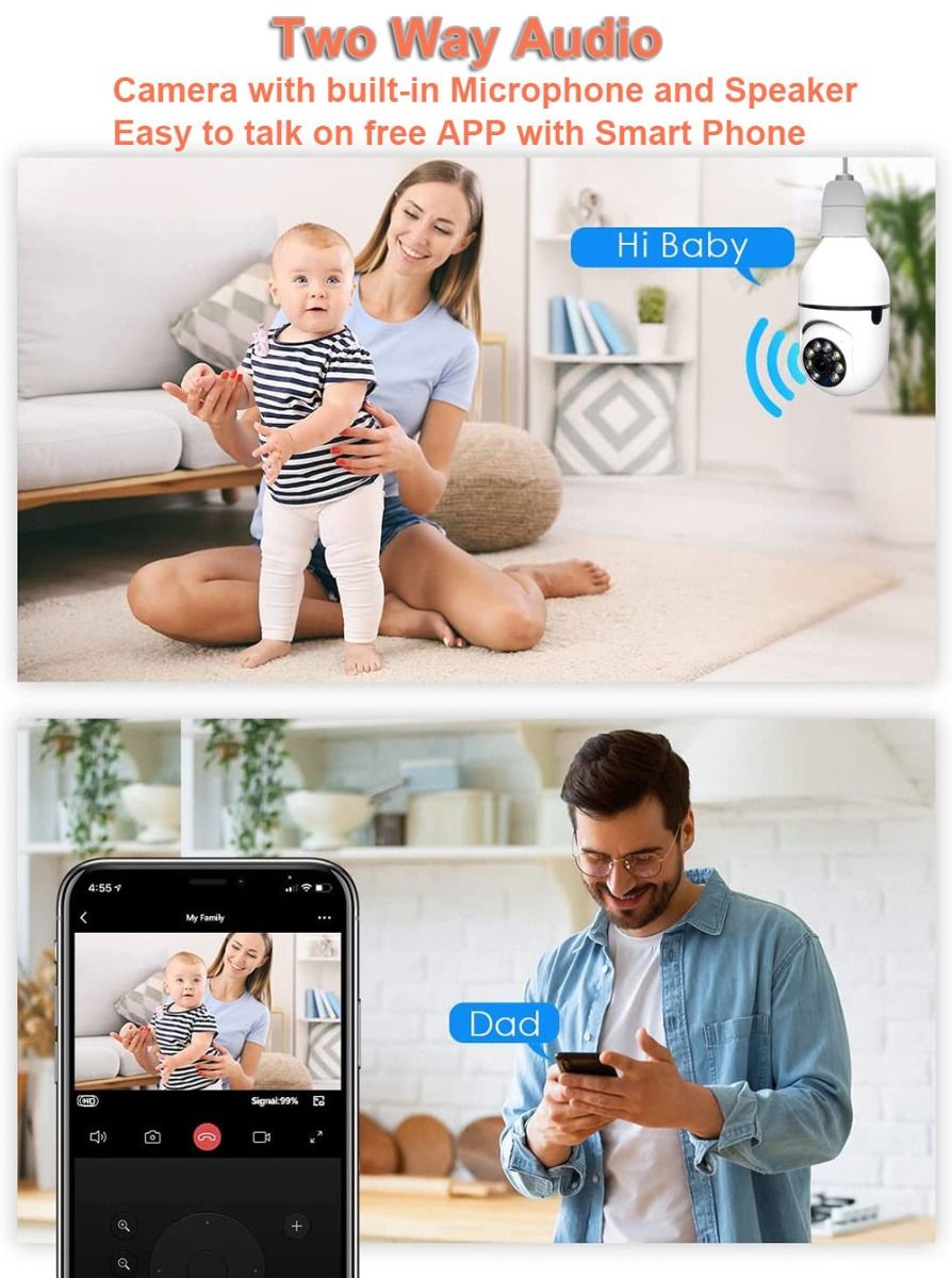 5G Wifi E27 Bulb Surveillance Camera Smart Home Night Vision Dual Band Connectivity Motion Detection