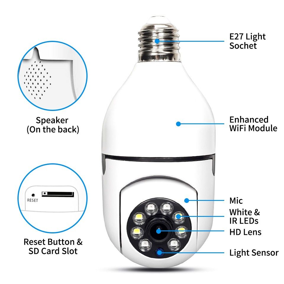 5G Wifi E27 Bulb Surveillance Camera Smart Home Night Vision Dual Band Connectivity Motion Detection