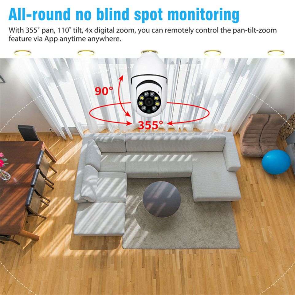 5G Wifi E27 Bulb Surveillance Camera Smart Home Night Vision Dual Band Connectivity Motion Detection