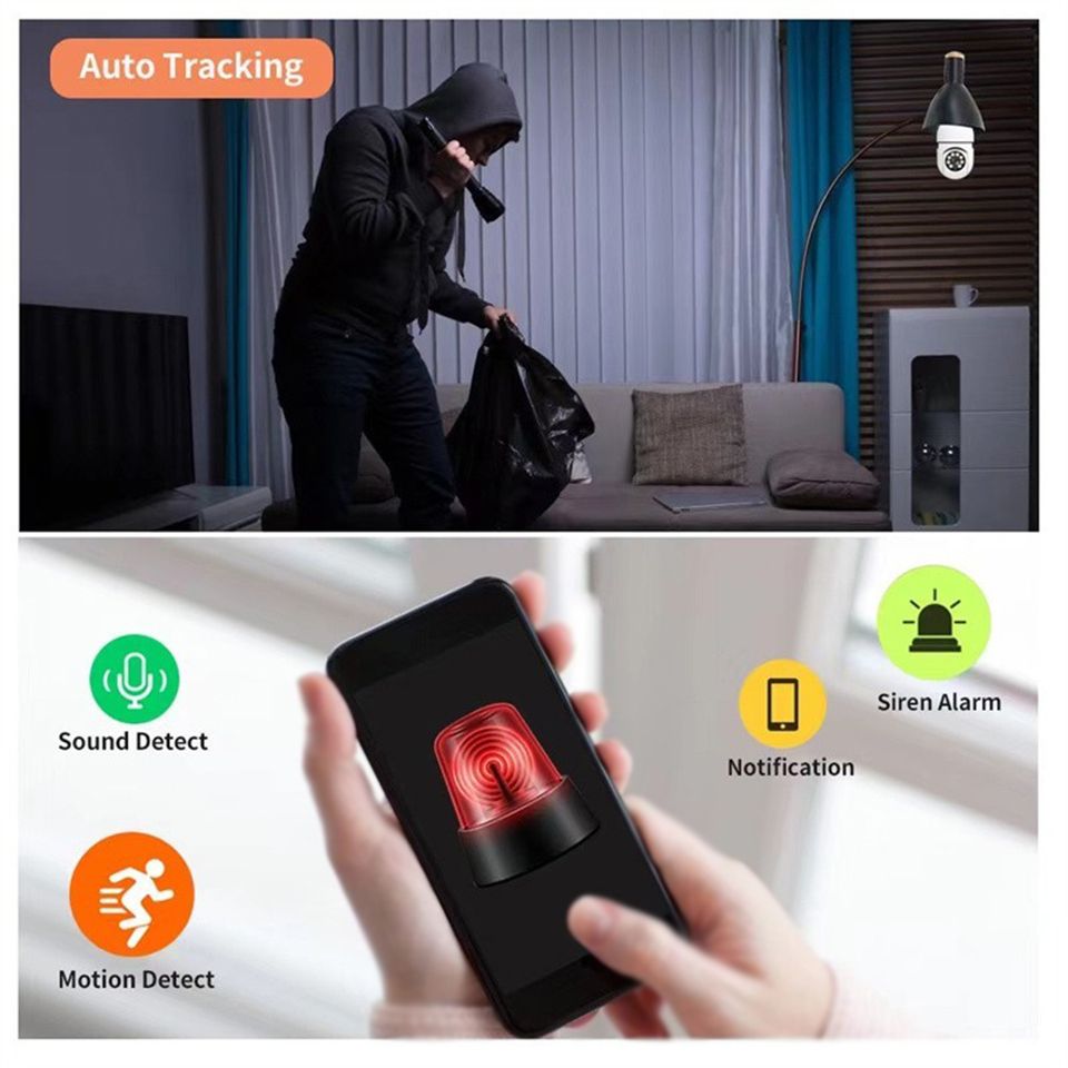 5G Wifi E27 Bulb Surveillance Camera Smart Home Night Vision Dual Band Connectivity Motion Detection