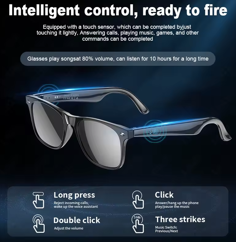 AI Smart Translate Sunglasses Bluetooth Call Noise Canceling Music Play BT Call Translate Smart Glasses