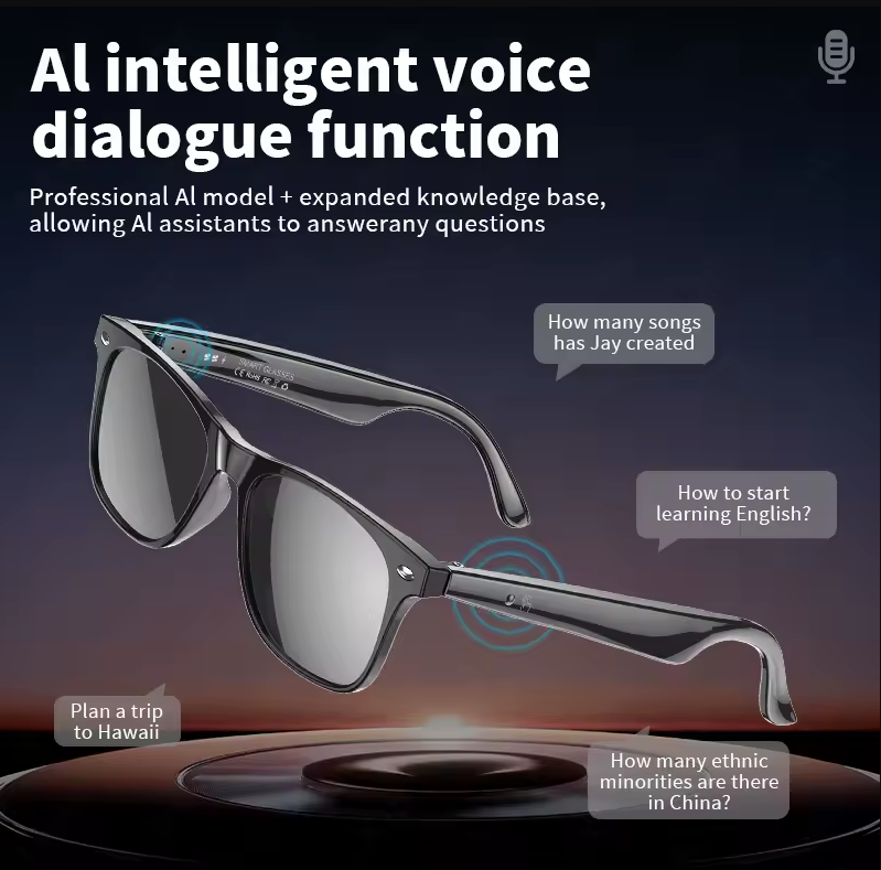 AI Smart Translate Sunglasses Bluetooth Call Noise Canceling Music Play BT Call Translate Smart Glasses