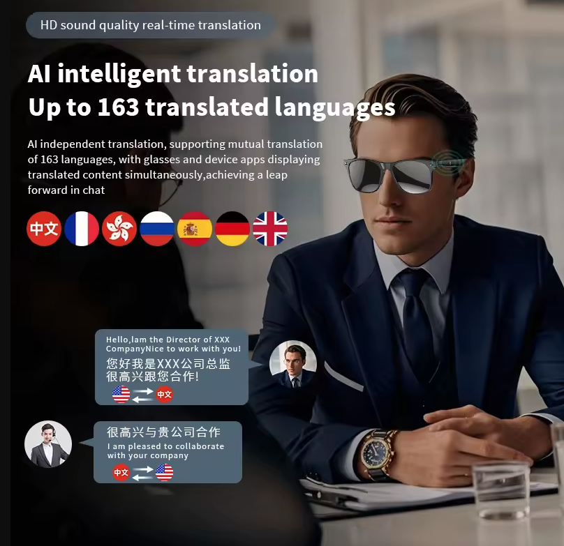 AI Smart Translate Sunglasses Bluetooth Call Noise Canceling Music Play BT Call Translate Smart Glasses