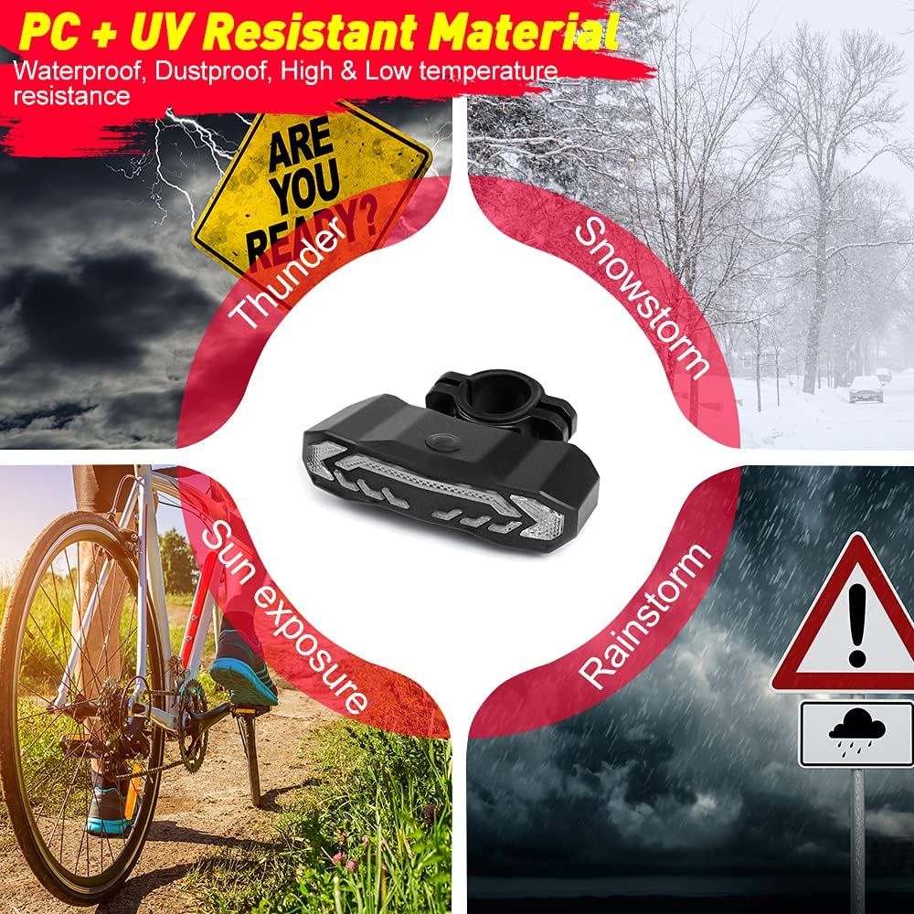 Smart Bike Tail Light with Turn Signals, Rechargeable Bicycle Horn Bike Alarm with Remote, Auto-Sensing Bike Turn Signals Light Alarm