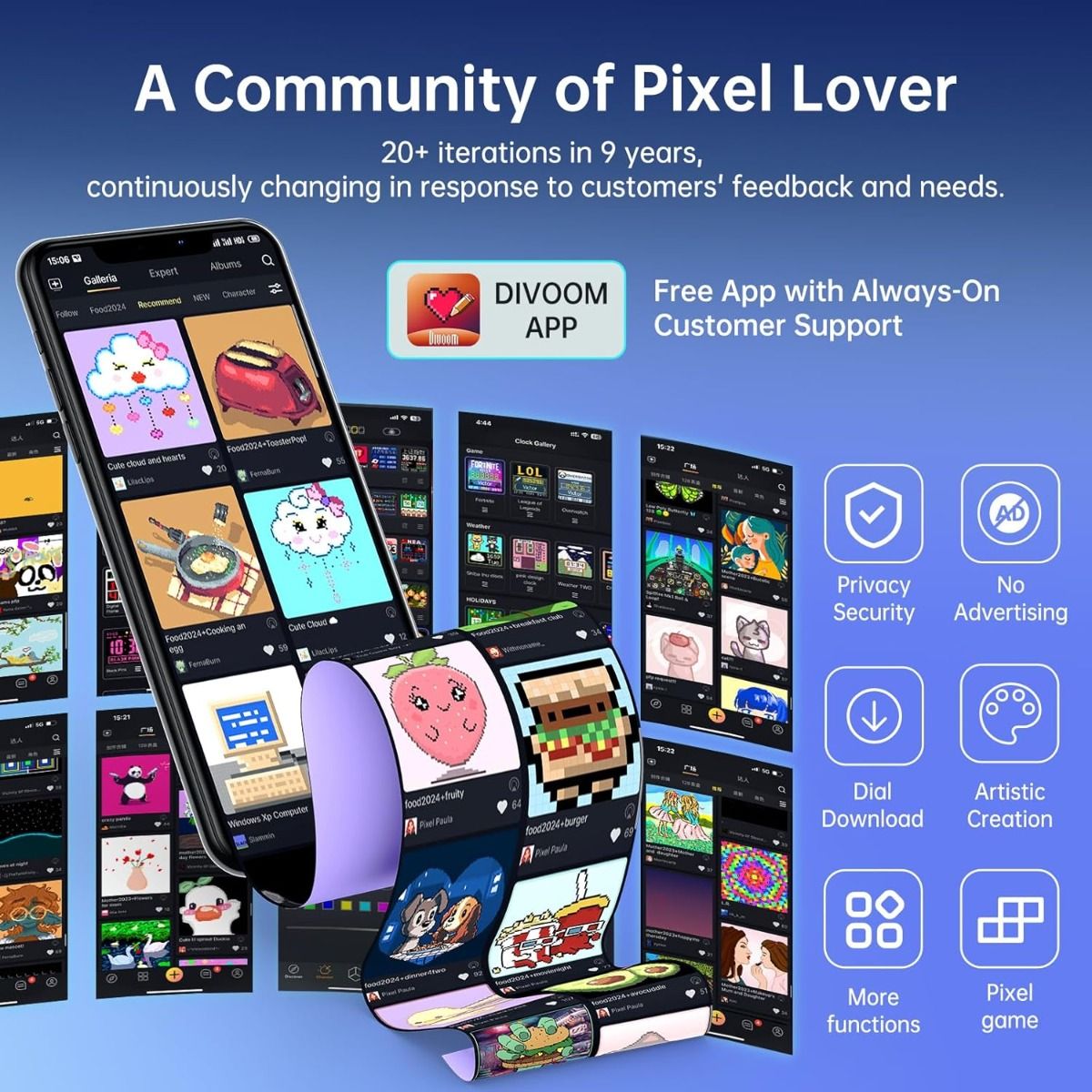 Divoom Times Gate - Cyberpunk Gaming Setup Digital Alarm Clock, Smart APP, WiFi Connect, RGB LED Display, Personalized Financial & Bitcoin Dashboard, Pixel Art for Gaming Room & Office Decor