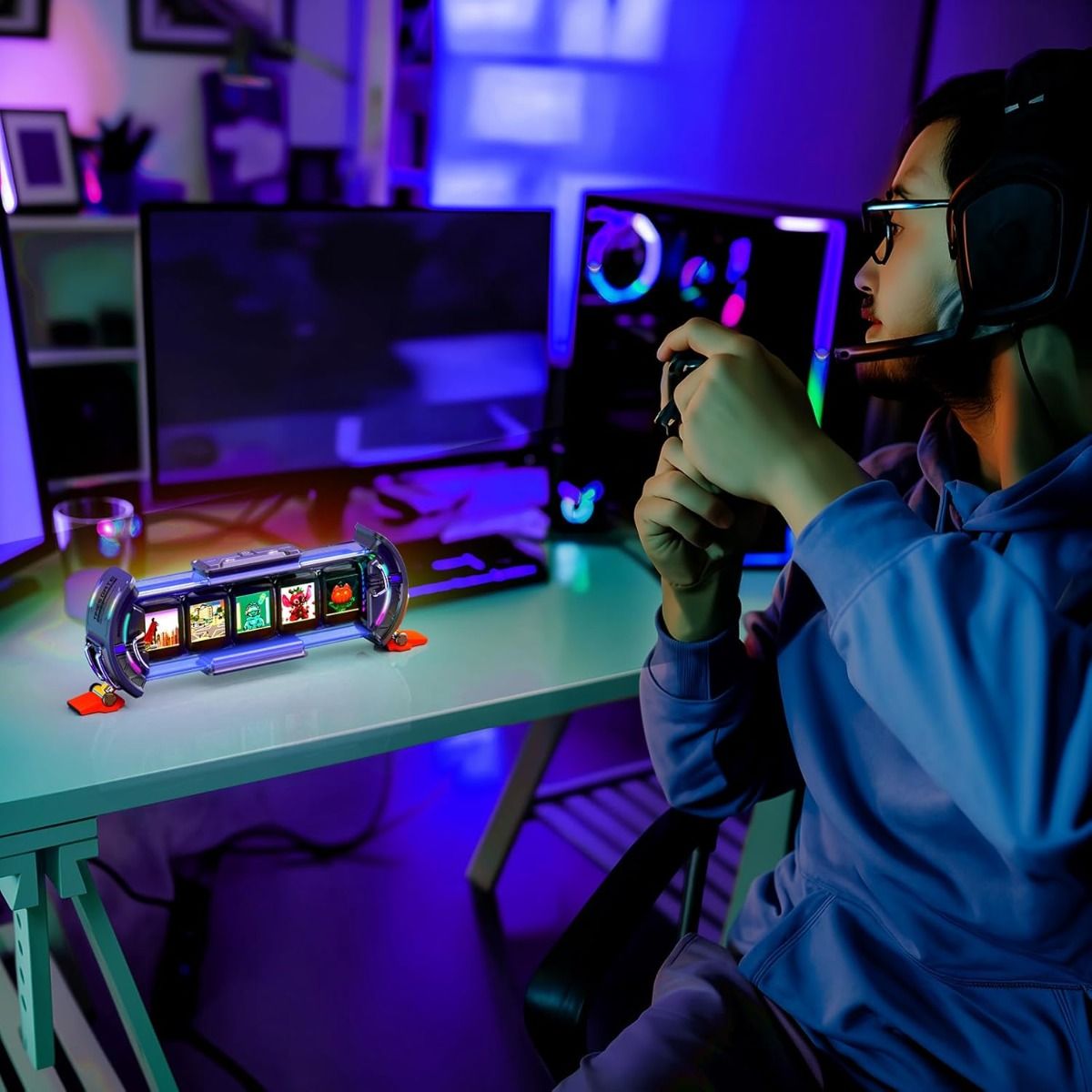 Divoom Times Gate - Cyberpunk Gaming Setup Digital Alarm Clock, Smart APP, WiFi Connect, RGB LED Display, Personalized Financial & Bitcoin Dashboard, Pixel Art for Gaming Room & Office Decor