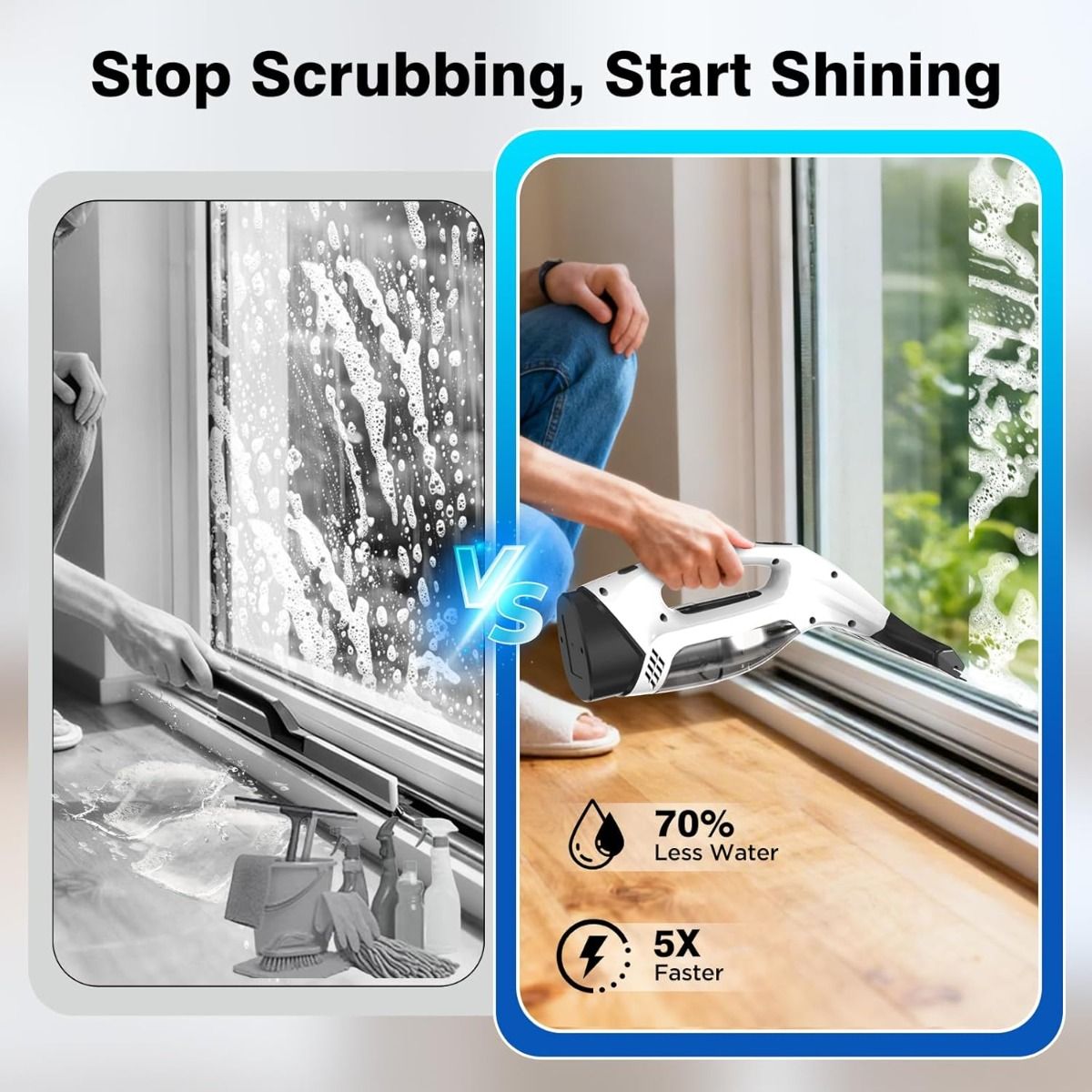 Window Vacuum Squeegee Cordless, 2000Pa Electric Window Cleaner Tool with 2200mAh & 150ml Water Collection Tank, Cleaning Kit Shower Squeegee for Glass Doors, Tiles, Mirrors